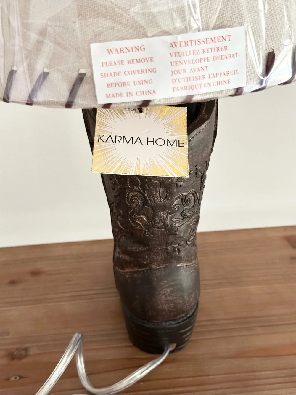 Cowboy Boot Shaped Table Lamp With Shade - Rodeo / Country Lodge / Cabin Decor